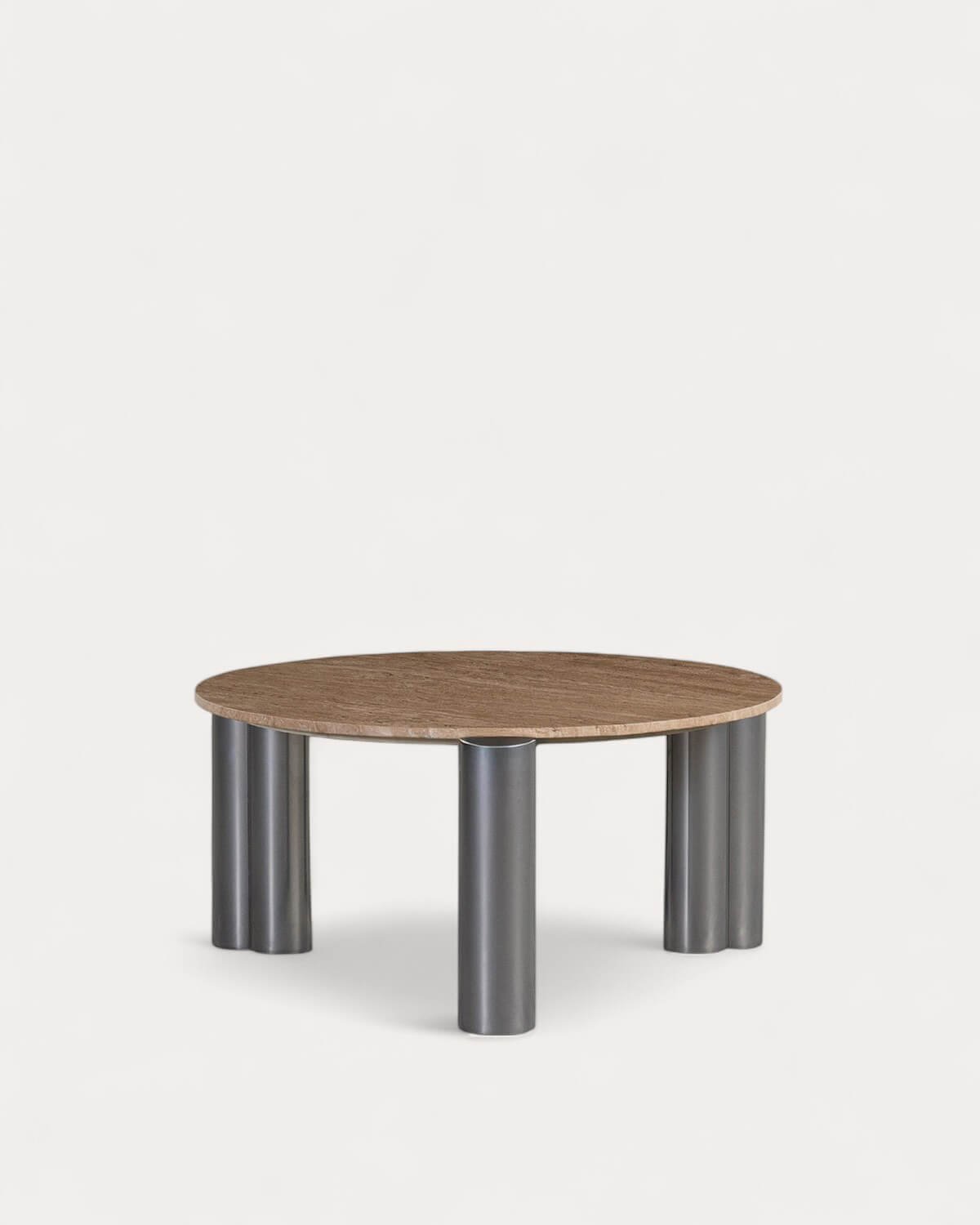 Table Basse Ronde avec Plateau en Marbre Travertin (Ø85 cm) Ethel, image de la gelerie 1