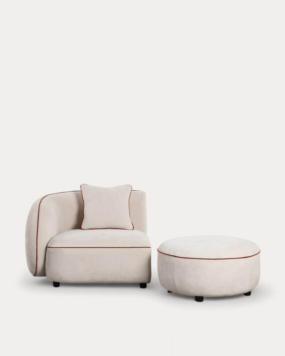Fauteuil D'Angle avec Pouf Rond en Tissu Ilham , image de la gelerie 1