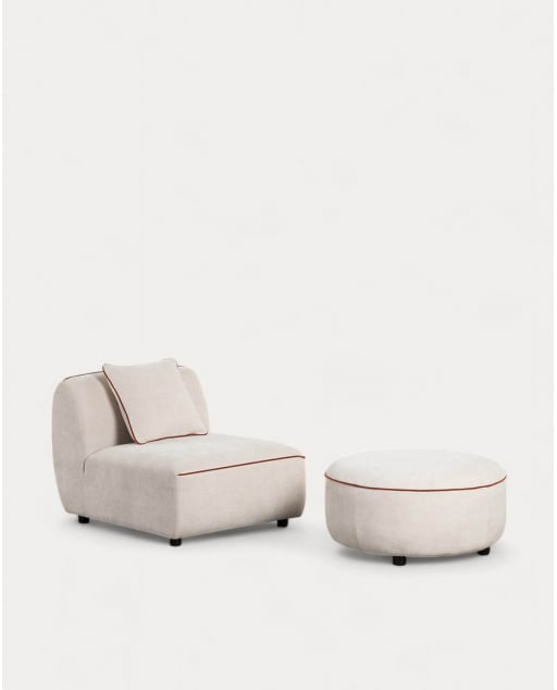 Fauteuil Modulable avec Pouf Rond en Tissu Ilham