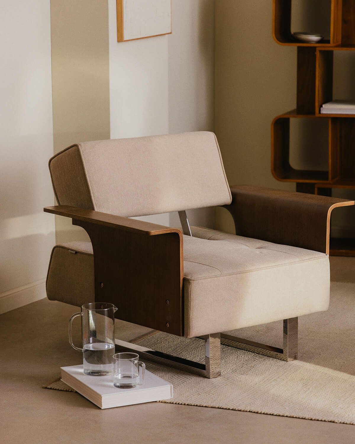 Pack 2 Fauteuils Inclinables avec Accoudoirs en Bois et Tissu 70S, image de la gelerie 2