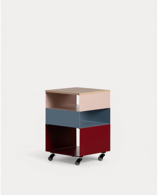 Table d'Appoint avec Roulettes et Rangement en Métal (40x40 cm) Aron - Rouge Tinto