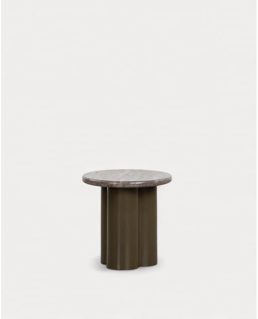 Table d'Appoint Ronde en Marbre Travertin et Métal (Ø40 cm) Trébolo