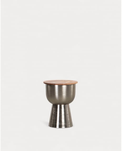 Table d'Appoint Ronde en Bois d'Acacia et Métal (Ø43 cm) Binchi