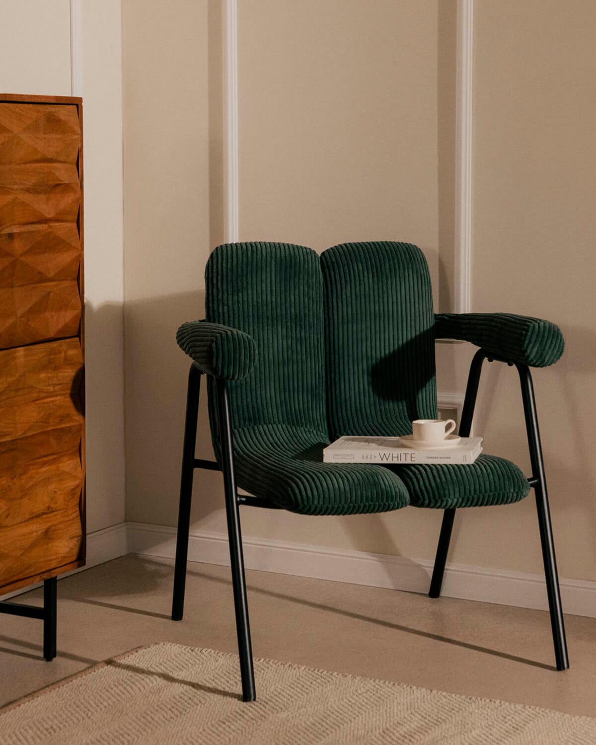 Pack 2 Fauteuils en velours Côtelé Épais et Métal Elles , image de la gelerie 2