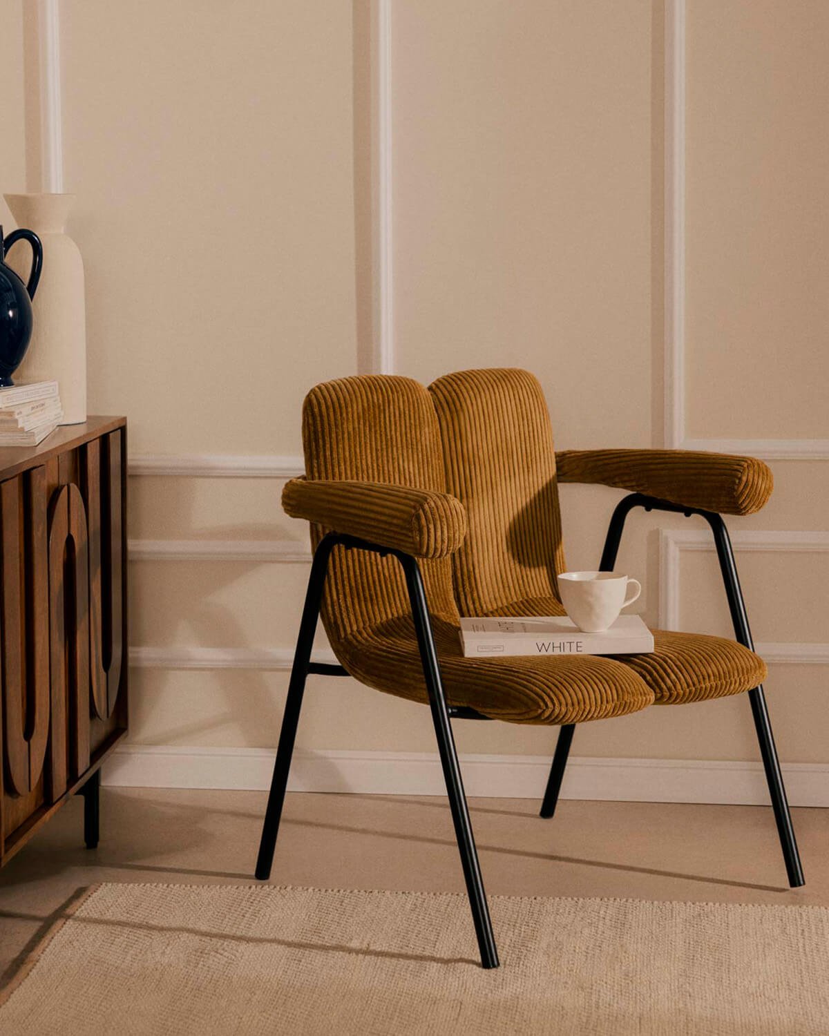 Pack 2 Fauteuils en velours Côtelé Épais et Métal Elles , image de la gelerie 2