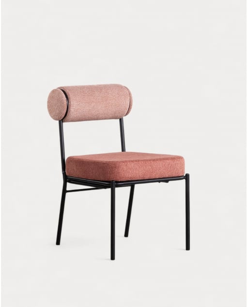 Chaise de Salle à Manger en Tissu et Métal Elin - Rose Nude