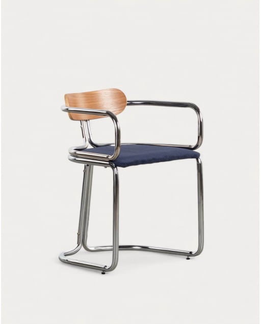 Chaise de Salle à Manger en Velours Côtelé Épais et Bois avec Accoudoirs Teba