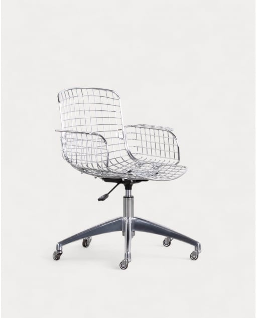 Chaise de Bureau Vintage en Métal à Dossier Haut Aras