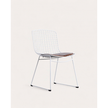 Chaise de Salle à Manger en Acier Aras Dossier Haut Blanc & Coussin marron - The Masie