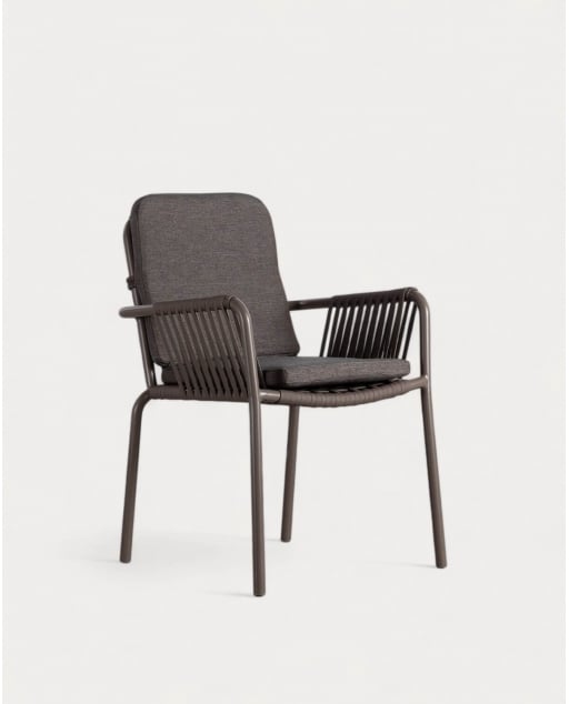Chaise d'Extérieur en Aluminium et Corde Drian - Gris taupe et Marron