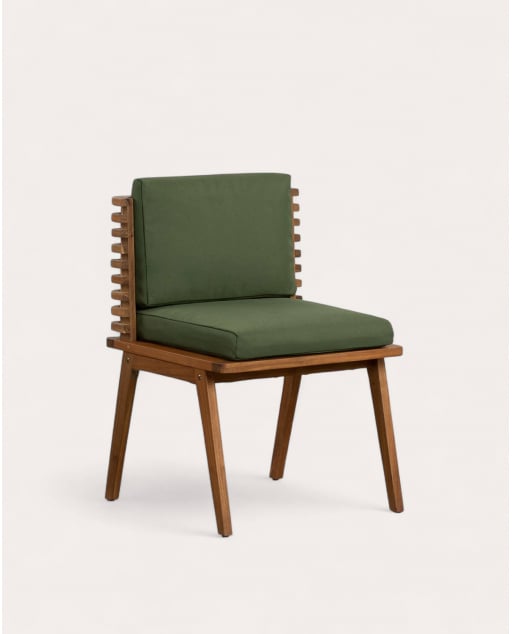 Chaise d'Extérieur en Bois d'Acacia avec Coussins en Tissu Hazan - Vert Nori