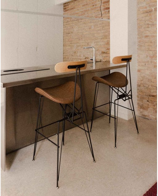 Tabouret Haut en Simili Cuir et Bois (76 cm) Brunela