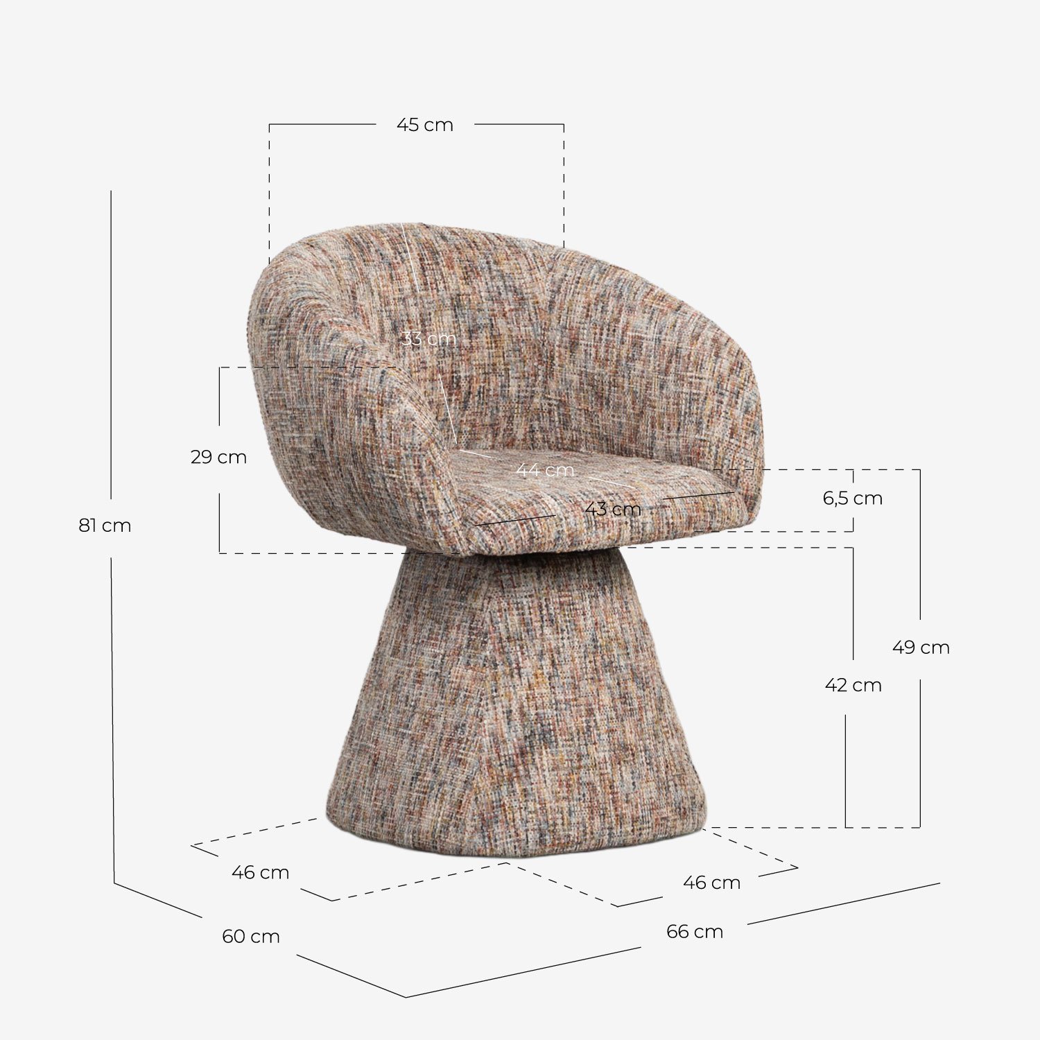 Pack de 4 Chaises de Salle à Manger Pivotantes en Tissu et Métal Laura, dimensions