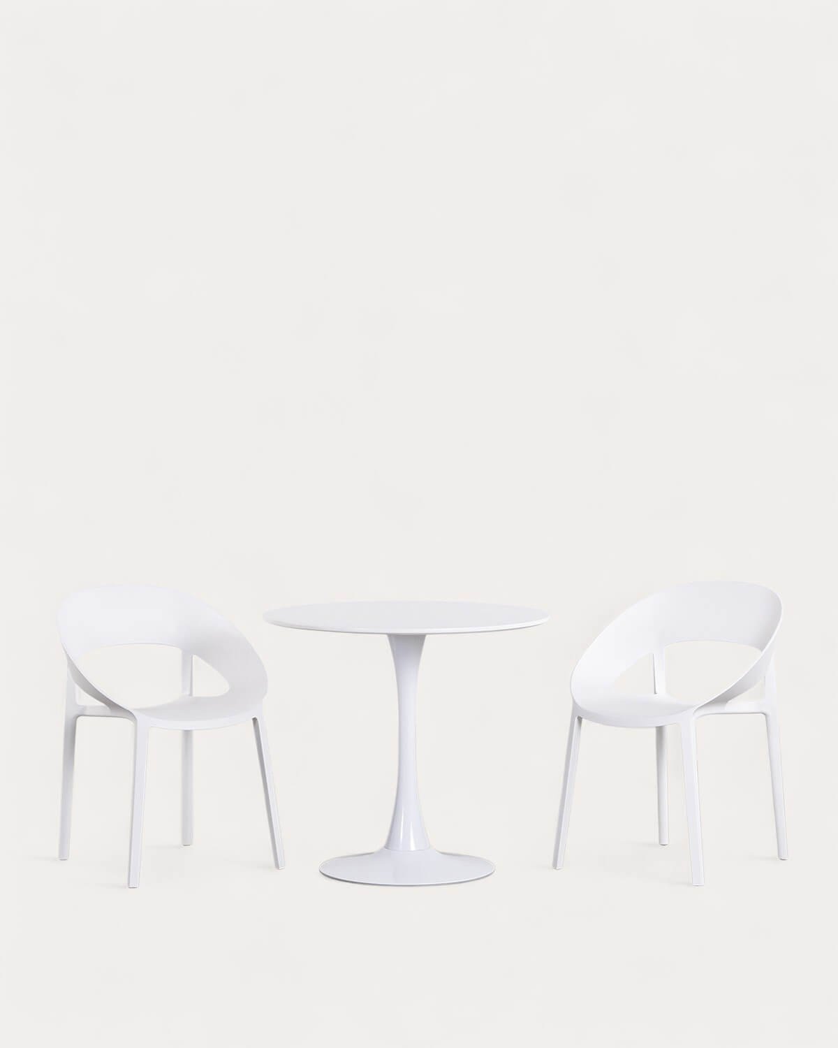 Set de Table Table à Manger Ronde en Bois (Ø80 cm) Chess et 2 Chaises en Polypropylène Lara , image de la gelerie 1