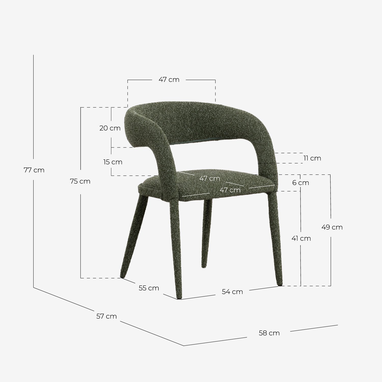 Chaise de Salle à Manger en Tissu et Métal Ewen, dimensions