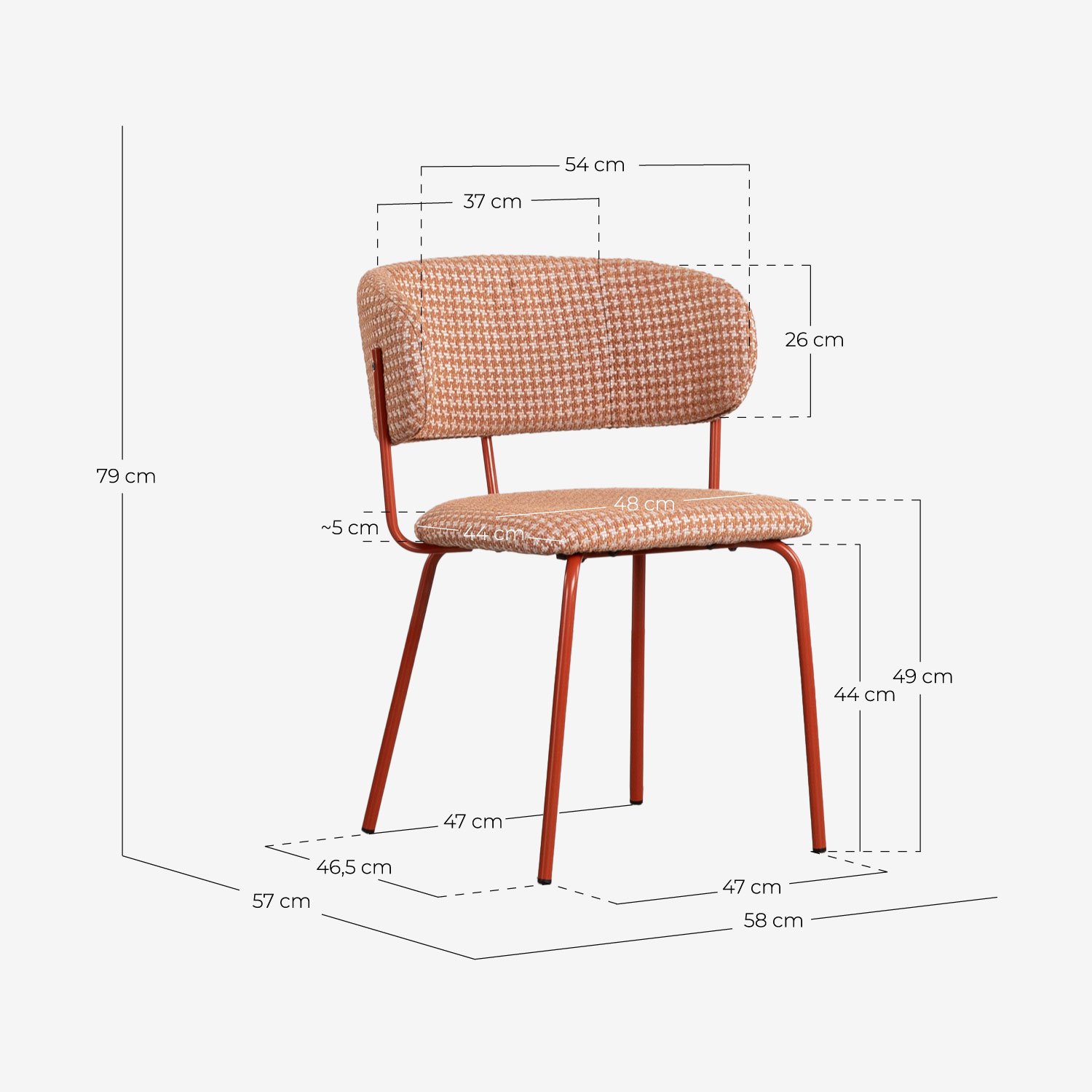Pack de 2 Chaises de Salle à Manger en Métal et Tissu Imprimé Bonse, dimensions