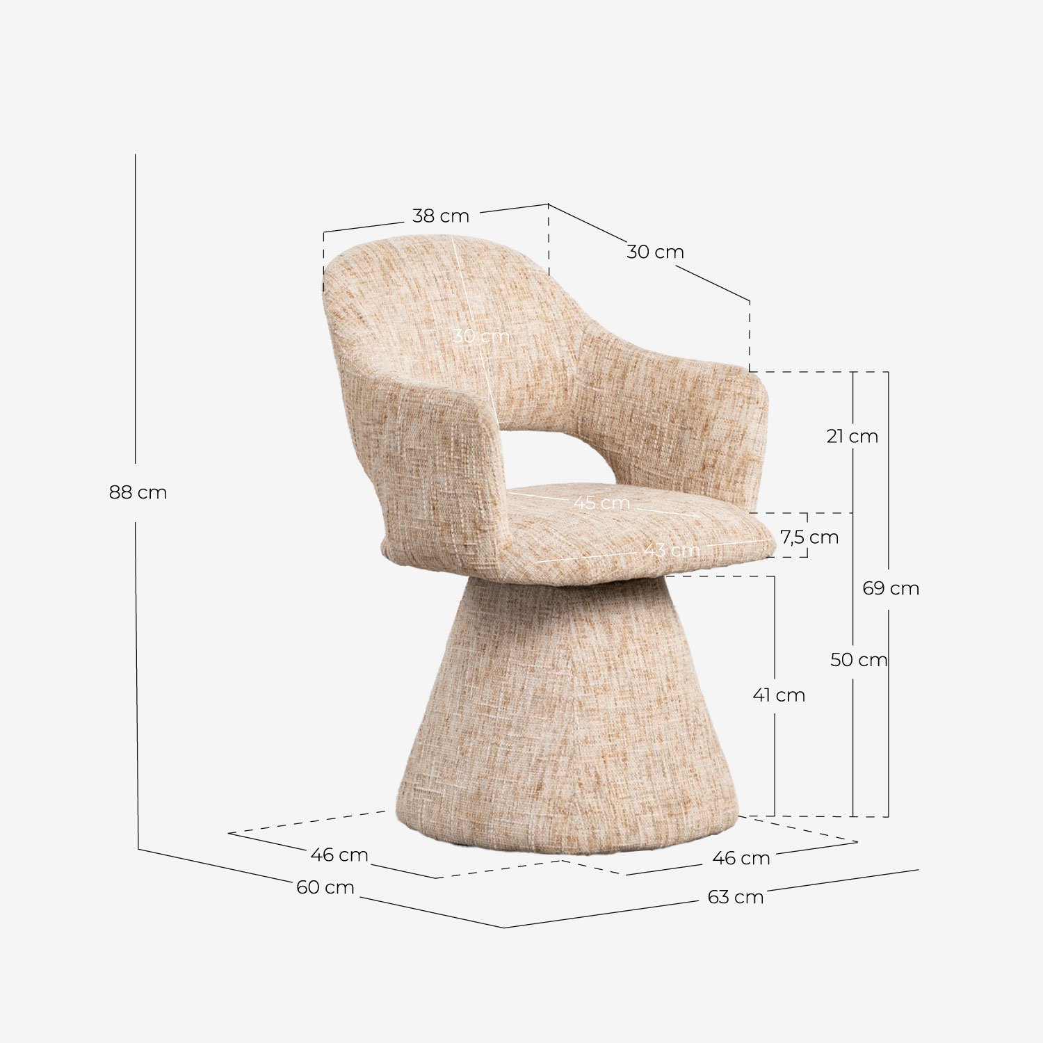 Chaise de Salle à Manger en Tissu et Métal Newen, dimensions