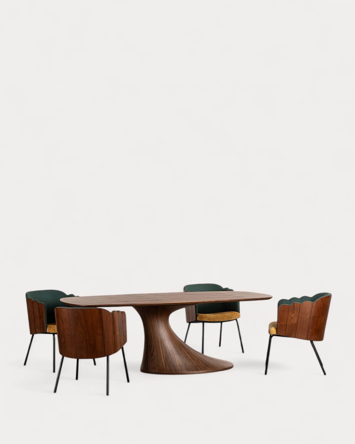 Set de Table à Manger Rectangulaire en Bois (220x100 cm) Flawas et 4 Chaises en Tissu René, image de la gelerie 1
