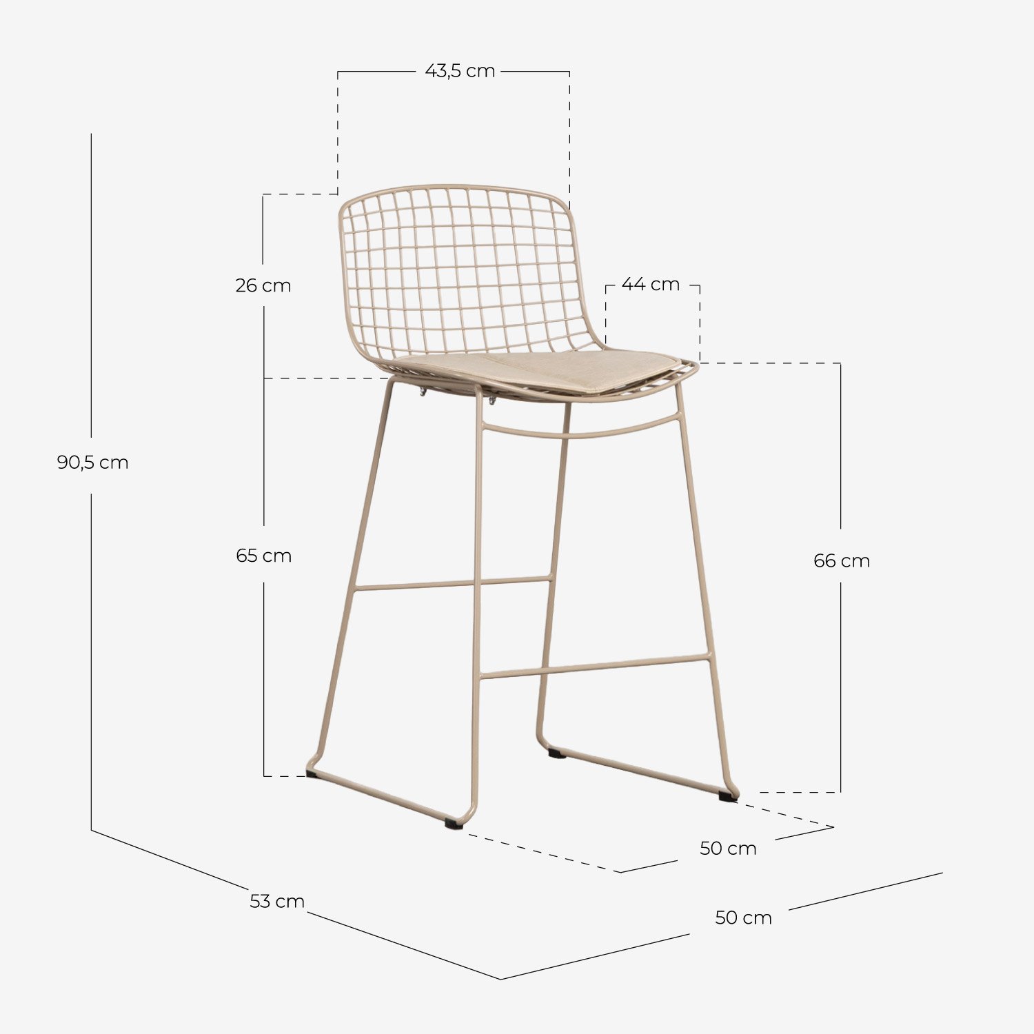 Pack de 2 Tabourets à Dossier Bas en Métal (66 cm) Aras Fresh, dimensions