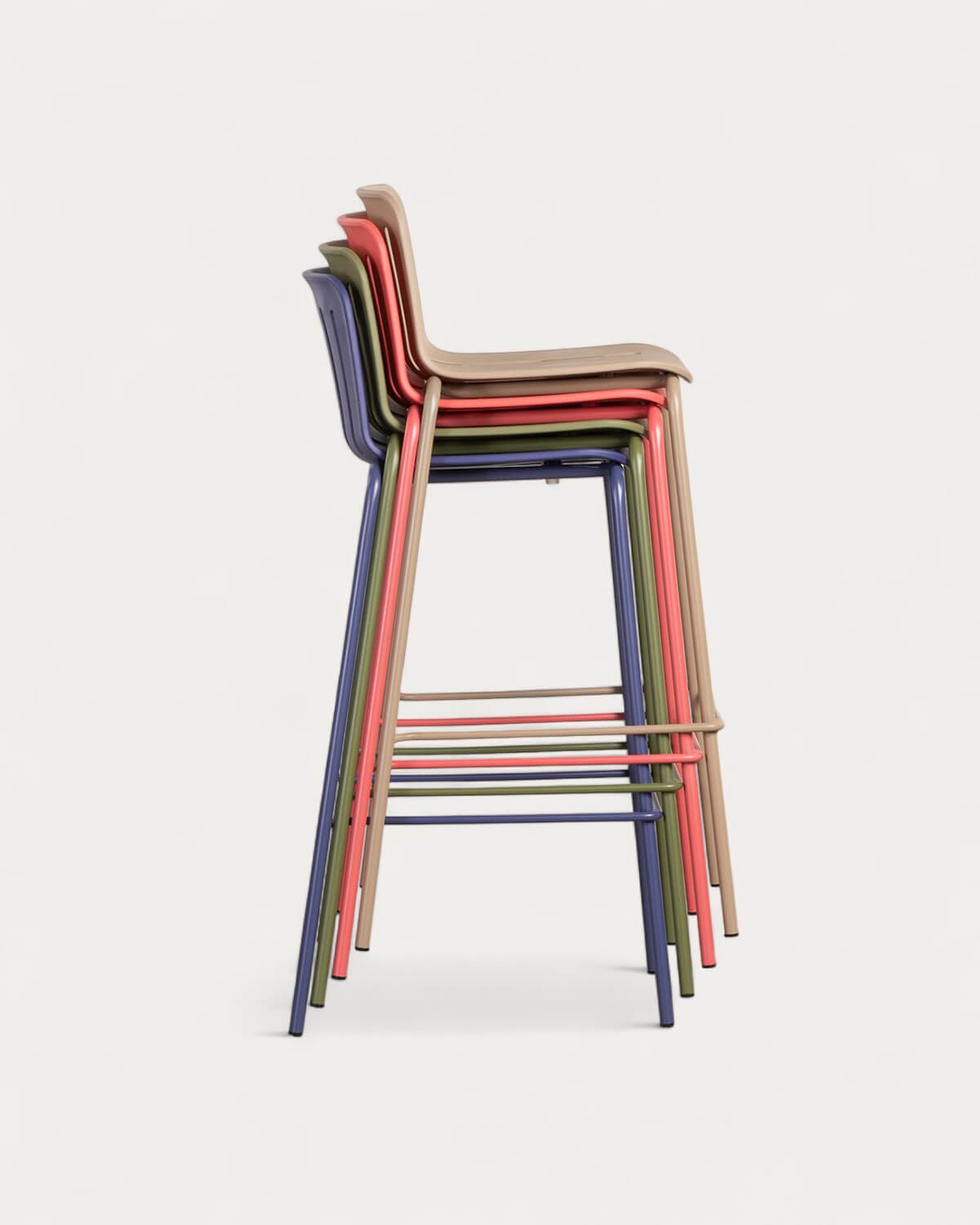 Pack 4 Tabourets Hauts d'Extérieur en Polypropylène et Métal (74 cm) Romi, image de la gelerie 4