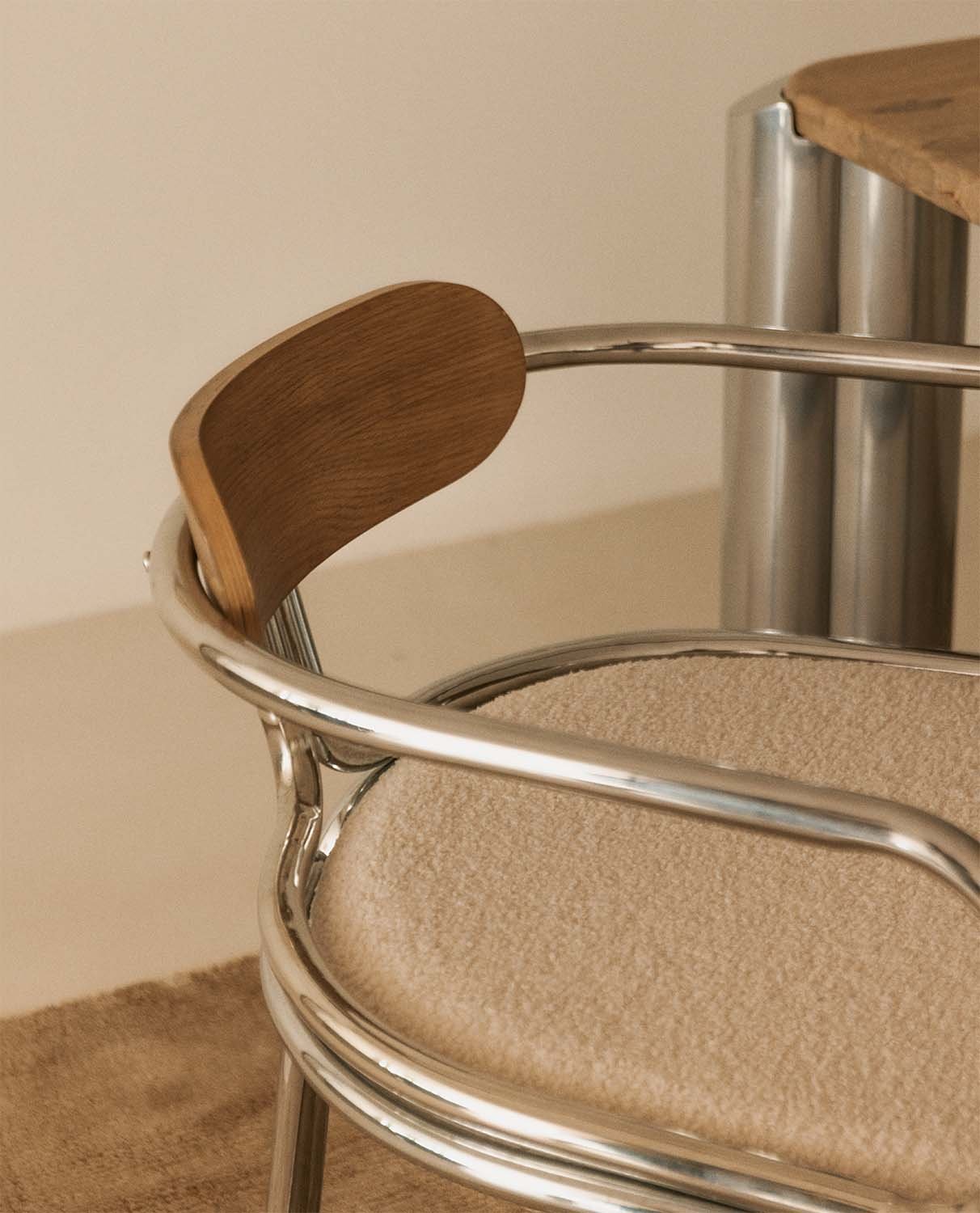 Pack 4 Chaises de Salle à Manger avec Accoudoirs en Tissu Bouclé et Bois Teba , image de la gelerie 3