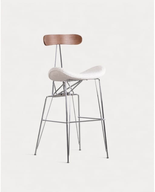 Tabouret Haut en Bois et Tissu (76,5 cm) Brunela - Blanc Alabaster