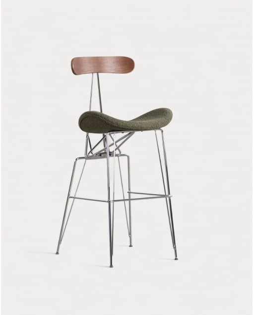 Tabouret Haut en Bois et Tissu (76,5 cm) Brunela