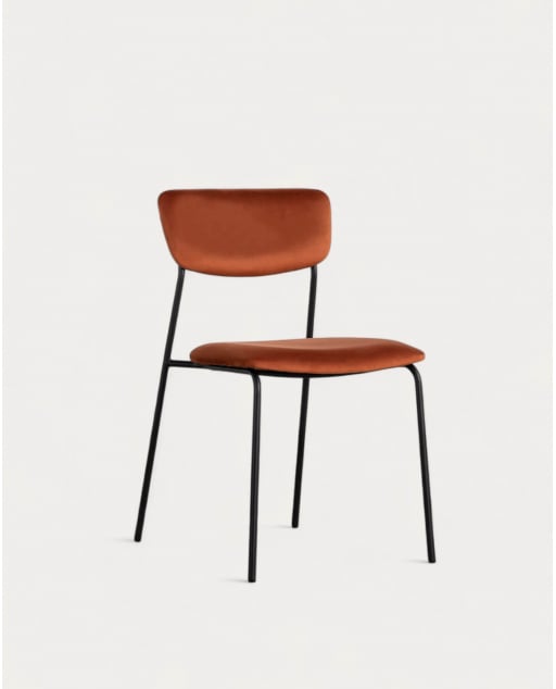 Chaise de Salle à Manger en Métal et Velours Morgan - Orange Terra