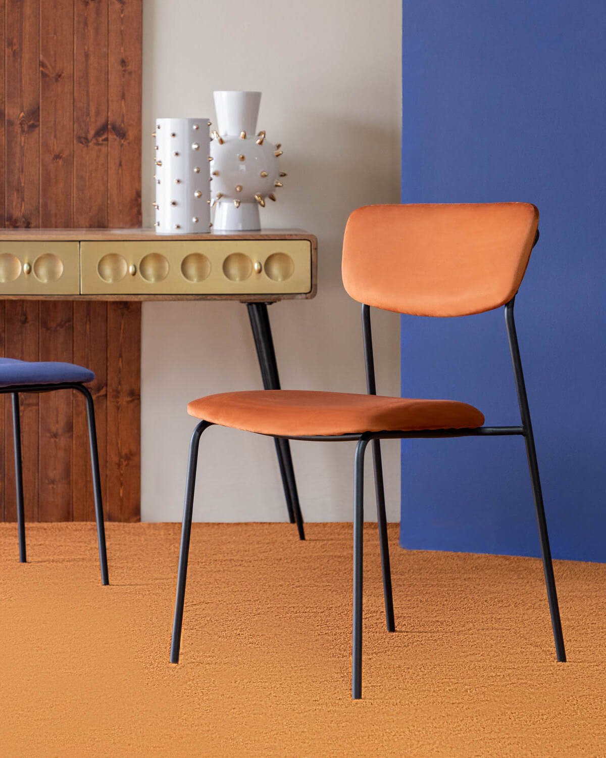 Pack 4 Chaises de Salle à Manger en Métal et Velours Morgan, image de la gelerie 2