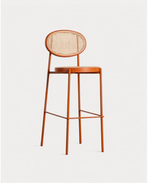 Tabouret de bar 75 cm en rotin naturel et métal Vili