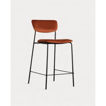 Pack 2 Tabourets Hauts en Métal et Velours (70 cm) Morgan Orange Terra - The Masie