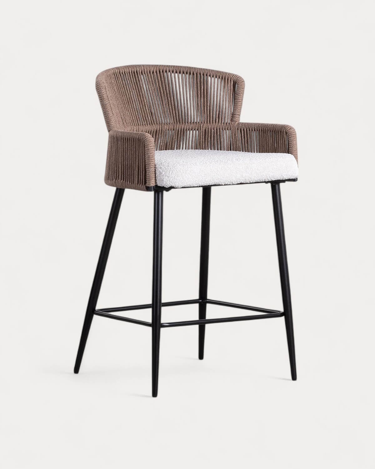 Tabouret haut Drean en tissu et corde (65 cm), image de la gelerie 1