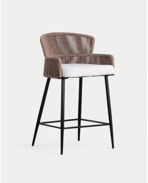 Tabouret haut Drean en tissu et corde (65 cm)
