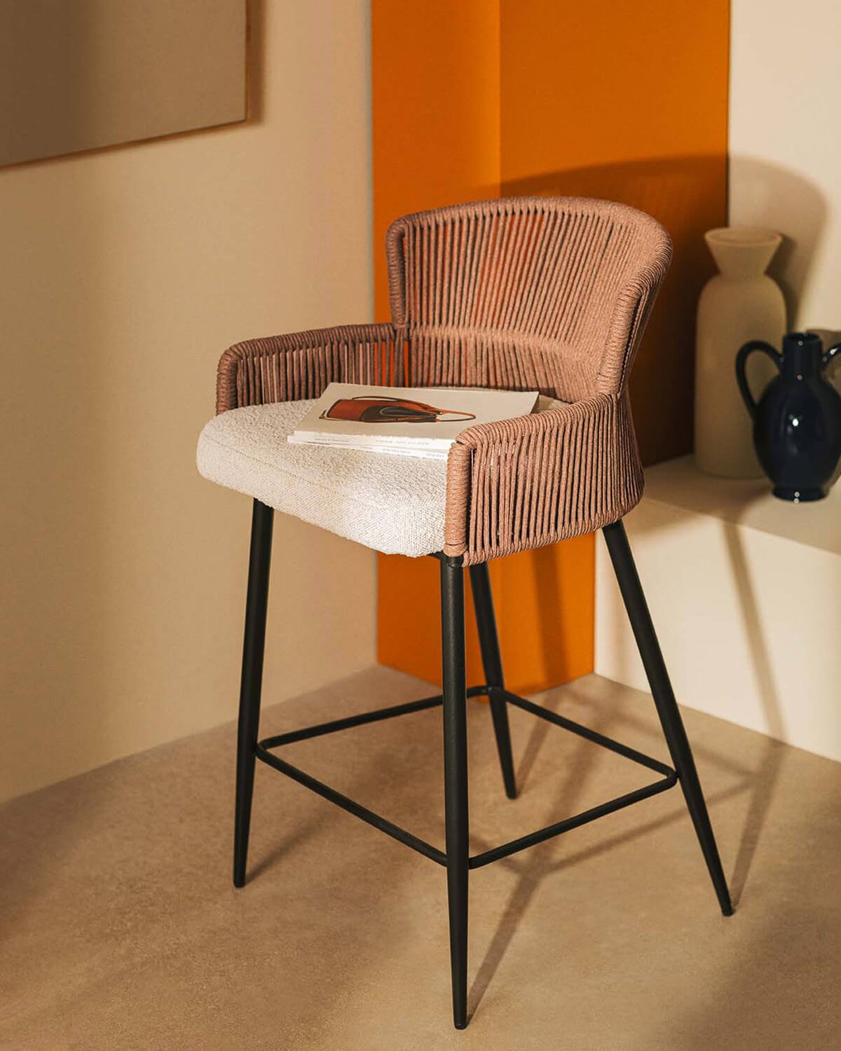 Tabouret Haut en Tissu et Corde (66 cm) Drean, image de la gelerie 2