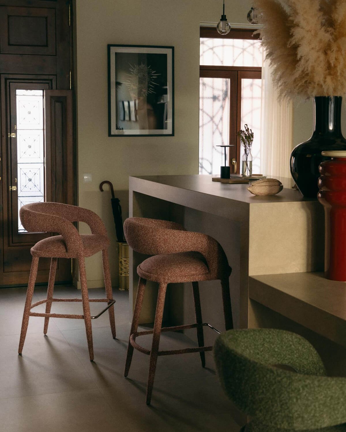 Tabouret Haut en Tissu et Métal (75 cm) Ewen, image de la gelerie 2