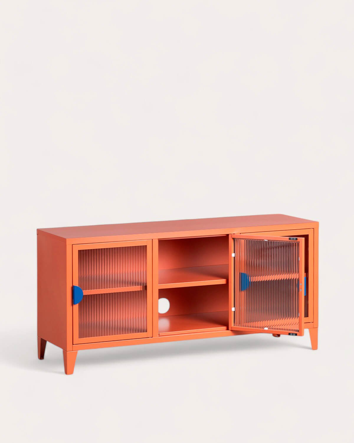 Meuble TV 3 Portes Soan en Acier Laminé et Verre, image de la gelerie 5