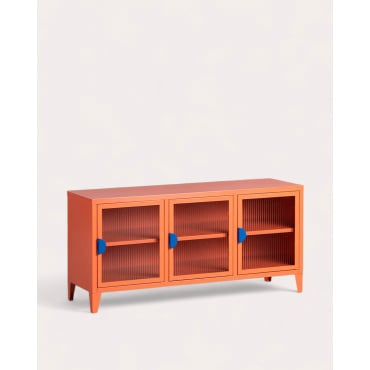 Meuble TV 3 Portes 120x40 cm Soan en Acier Laminé et Verre Orange Terra - The Masie