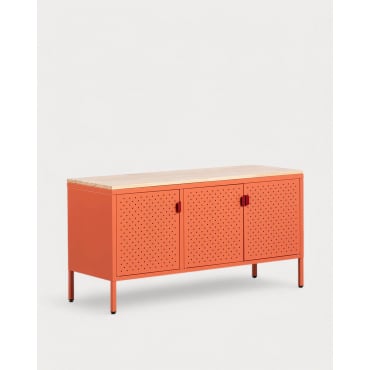 Buffet Bas 3 portes 115x40 cm en Acier Laminé et Bois de Pin Varys Orange Terra - The Masie