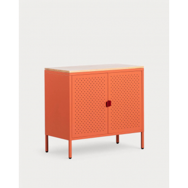 Buffet Bas avec 2 Portes 80x41 cm en Acier Laminé et Bois de Pin Varys Orange Terra - The Masie