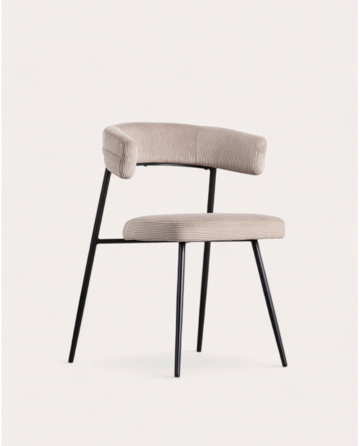Chaise de Salle à Manger en Métal Velours Côtelé Eloise - Velours -Beige Seashell
