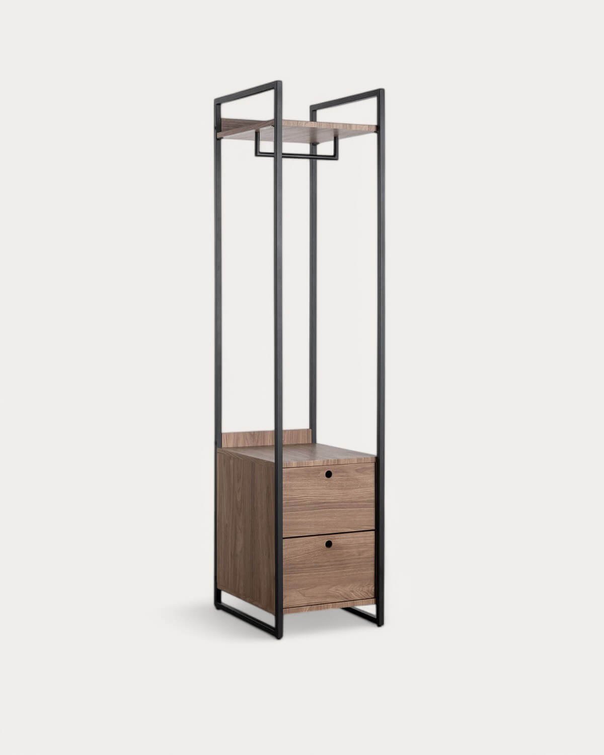 Portemanteau sur Pied avec Deux Tiroirs en Metal et Bois (180x40 cm) Mirey , image de la gelerie 1