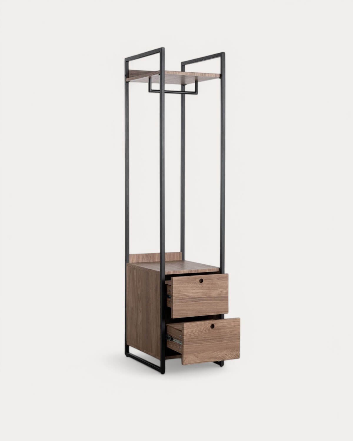 Portemanteau sur Pied avec Deux Tiroirs en Metal et Bois (180x40 cm) Mirey , image de la gelerie 2
