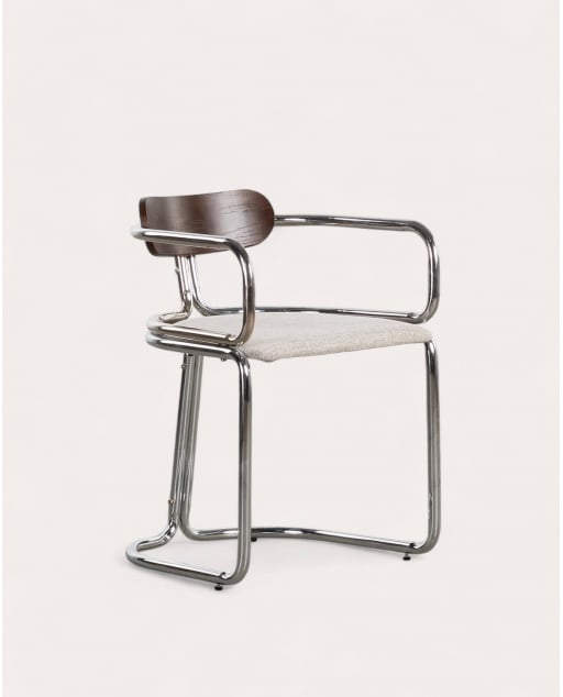 Pack 2 Chaises de Salle à Manger avec Accoudoirs en Tissu et Bois Teba