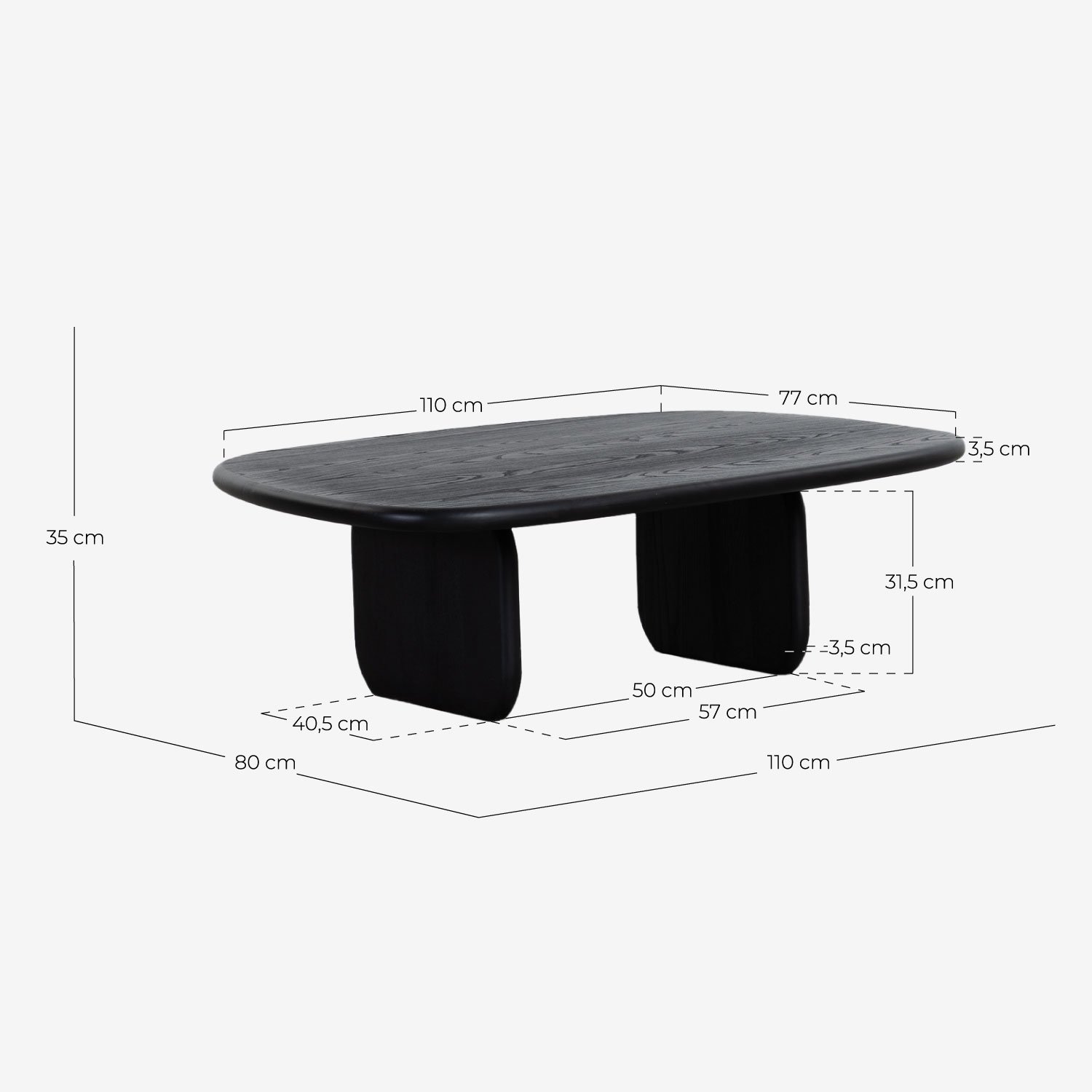 Table Basse Rectangulaire en Bois de Pin et Bois d'Orme (110x80 cm) Kuroen, dimensions