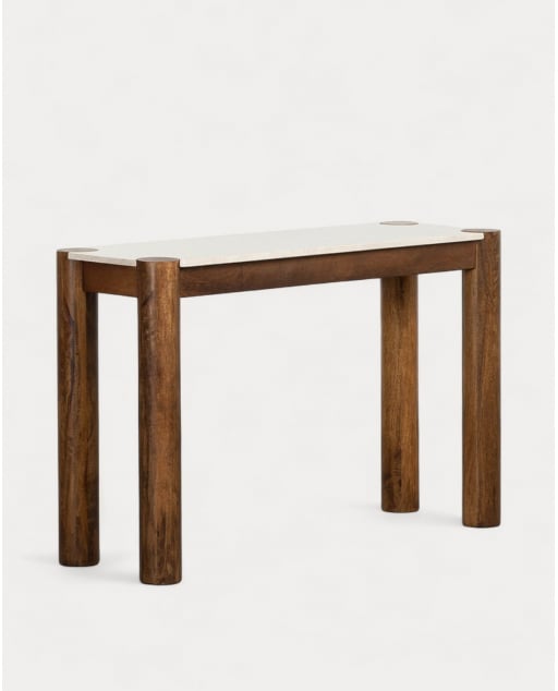 Console en Marbre Botticino et Bois de Manguier (120x40 cm) Dublin