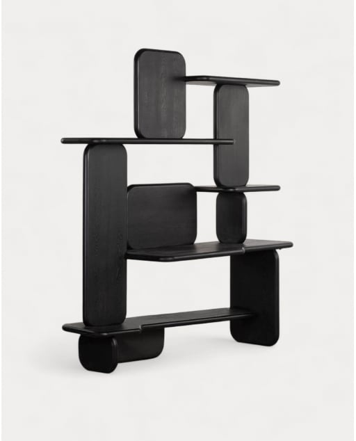 Bibliothèque avec Bureau en Bois de Pin et Bois d'Orme (175x60 cm) Kuroen - Bois Noir