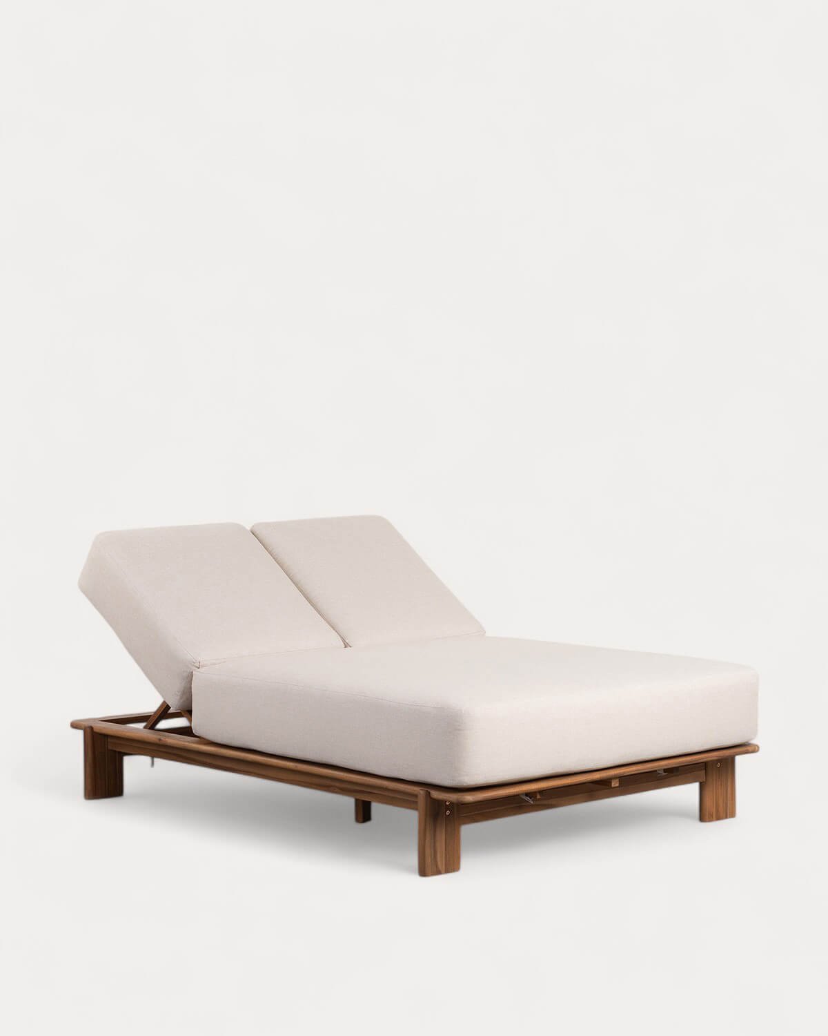 Chaise Longue Double Inclinable en Bois d'Acacia avec Coussin en Tissu Cael , image de la gelerie 1
