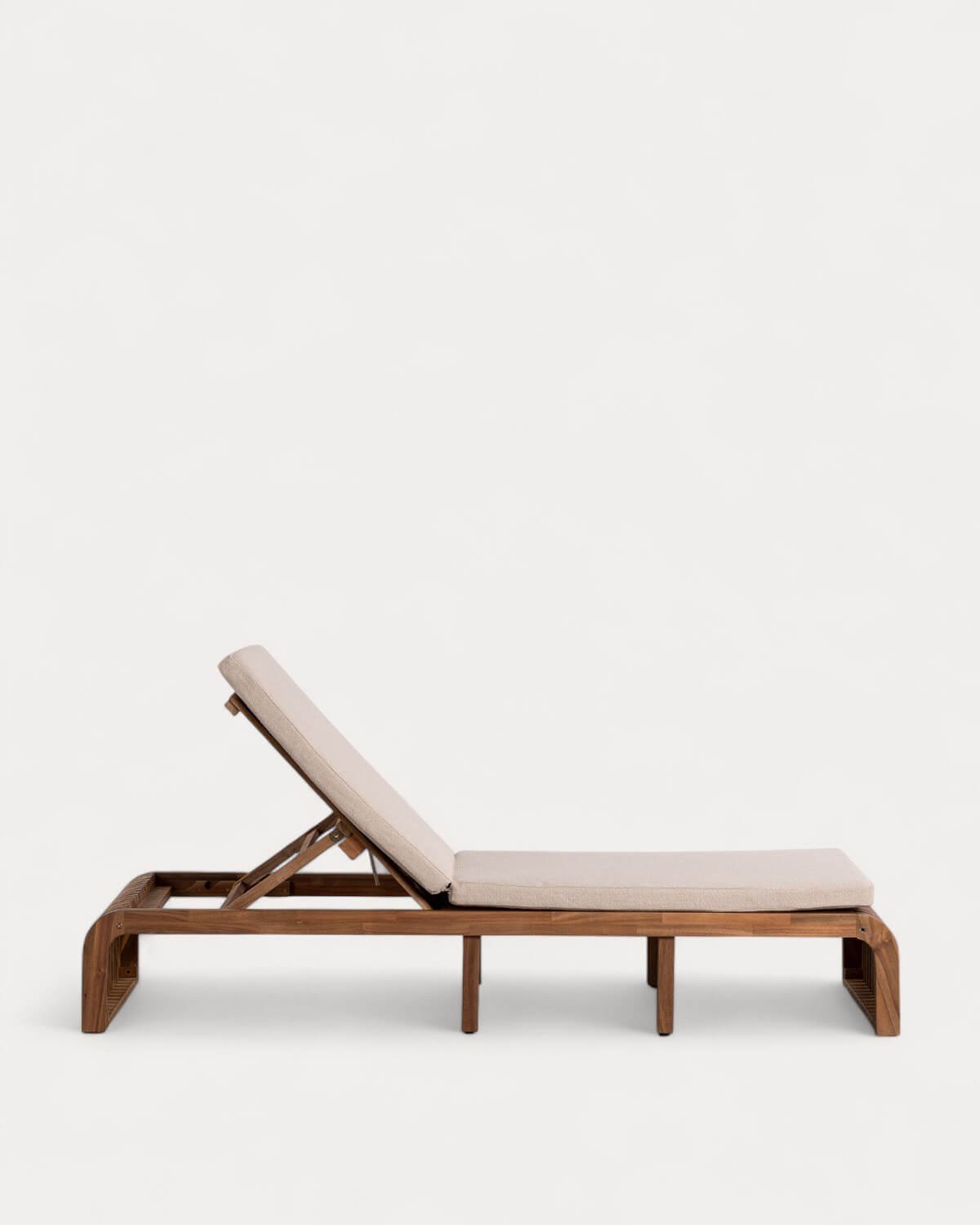 Chaise Longue Inclinable en Bois d'Acacia avec Coussin en Tissu Hazan, image de la gelerie 5