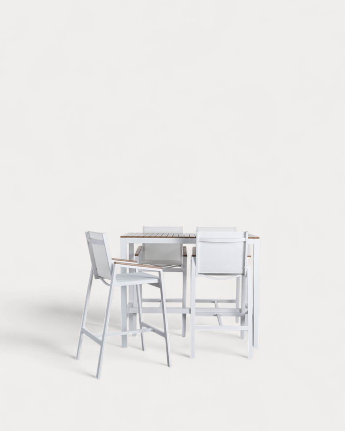Ensemble Table Haute (130x70 cm) et 4 Tabourets Hauts D'extérieur en Aluminium Korce, image de la gelerie 1