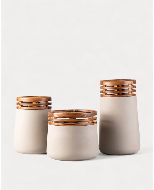 Lot de 3 Jardinières en Béton et Bois d'Acacia Hazan